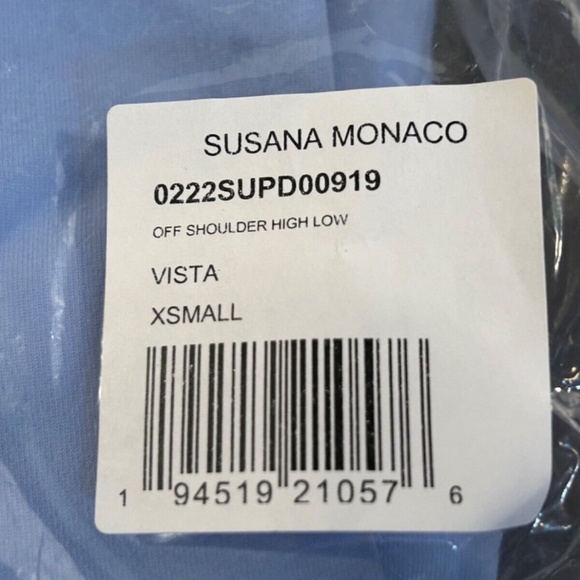 Susana Monaco Off The Shoulder High Low Hem Dress Vista/Blue Size XS - NWT - Picture 9 of 11
